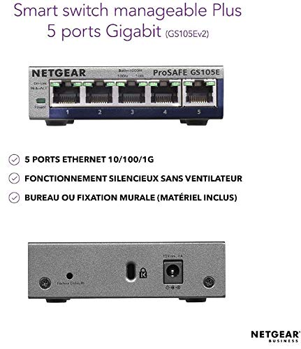 NETGEAR GS105E Switch Prosafe+ 5 ports Gigabit manageable