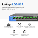 LINKSYS Switch 16 ports Gigabit dont 8 ports POE+