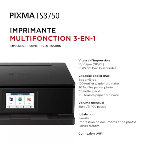 CANON PIXMA TS8750 MFP colour ink-jet A4 15 ipmprint 200 sheets USB 2.0 Wi-Fi black