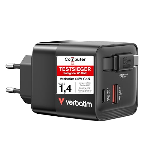 VERBATIM GAN CHARGER 65W 2 PORT RETR CABLE US/EU/UK ADP WCF (P)