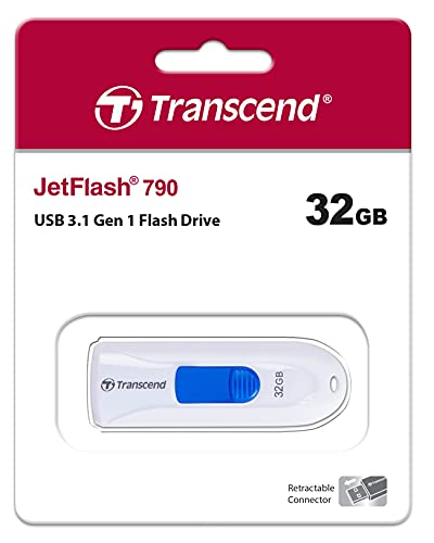 TRANSCEND 32Go Clé USB USB 3.1 Gen 1 Sans Capuchon - Blanc