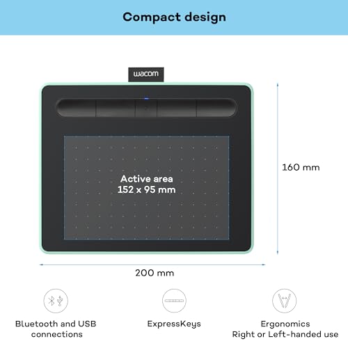 WACOM Tablette graphique Bluetooth à stylet Intuos - S -  A6 - USB - Pistache