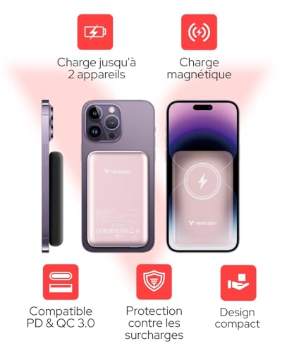 VERBATIM CHARGE N GO MAGNETIC WIRELESS POWER BANK 10000 PINK WCF (P)