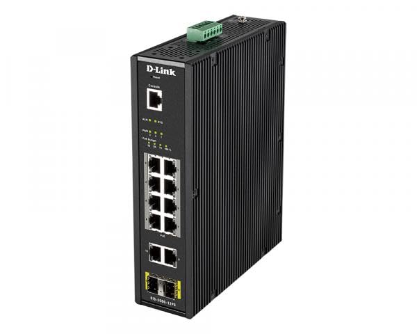 D-LINK 12 Port L2 Industrial Smart Managed Switch with 10 x 1GBaseTX ports 8 PoE 240W and 2 x SFP ports