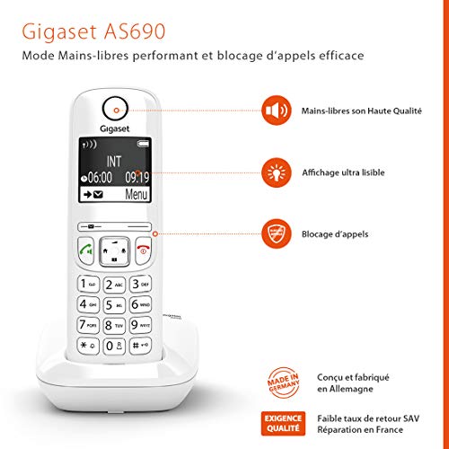 Gigaset AS690 téléphone sans fil DECT blanc - base + combiné