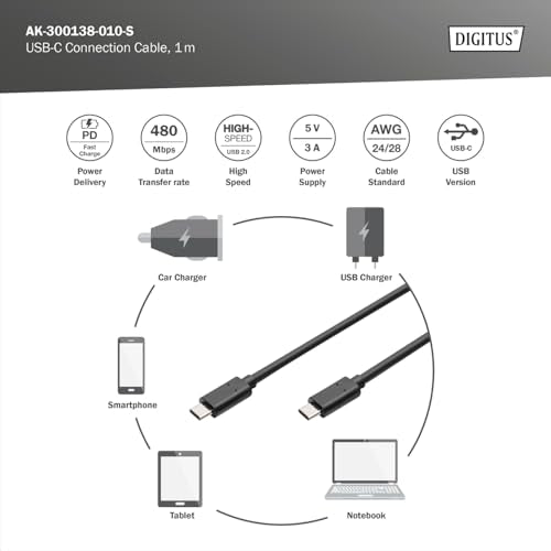 Digitus AK-300138-010-S câble USB USB 3.2 Gen 2 (3.1 Gen 2) 1 m USB C Noir