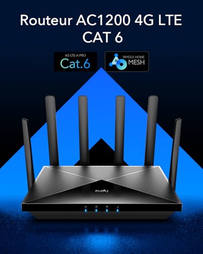 Cudy LT700 routeur sans fil Gigabit Ethernet Bi-bande (2,4 GHz / 5 GHz) 4G Noir