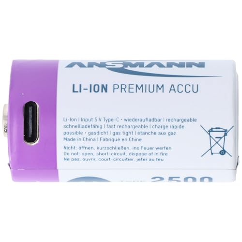ANSMANN Accu lithium Mono D, 2 pièces, rechargeables Type-C, 1,5 V