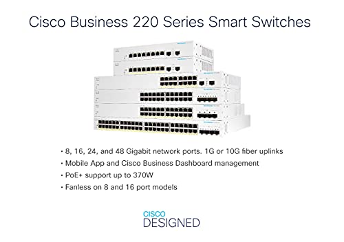CISCO Business Switching CBS220 Smart 24-port Gigabit PoE 195W 4x10G SFP+ uplink