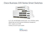 CISCO Business Switching CBS220 Smart 24-port Gigabit PoE 195W 4x10G SFP+ uplink