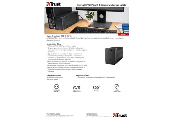 TRUST Onduleur PAXXON 800 VA avec 2 prises