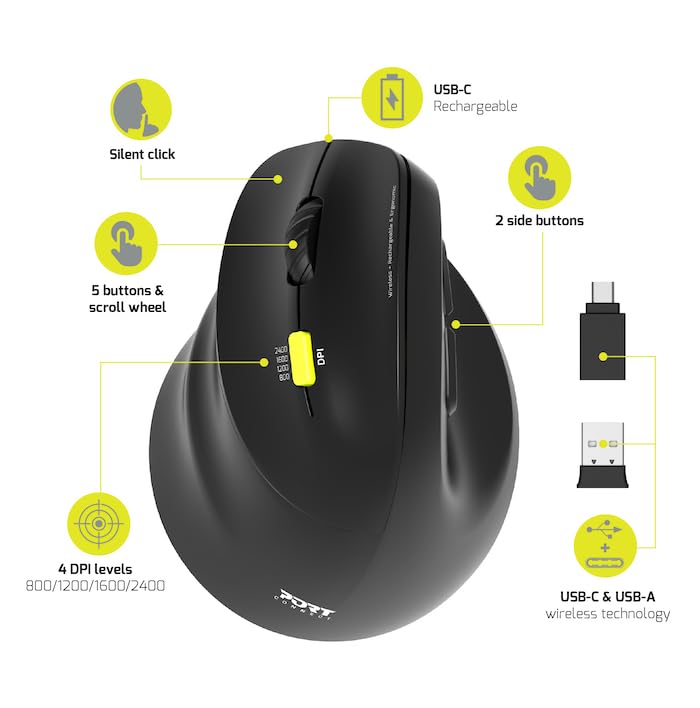 PORT DESIGNS Mouse Ergonomic Rechargeable Bluetooth Left Hand