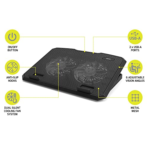 PORT DESIGNS Professional Ergonomic Cooling Notebook Stand for notebooks up to 17p Dual silent cooling fans USB-A