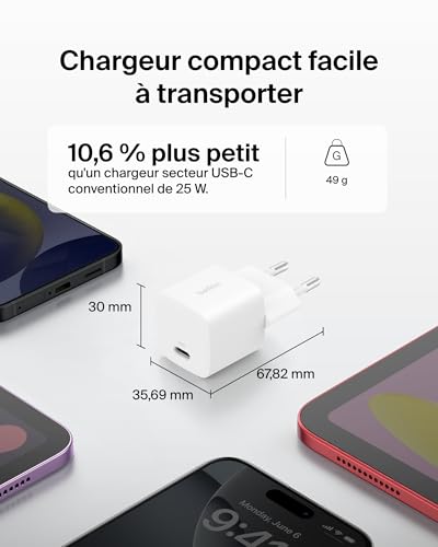 BELKIN 25W USBC PD WALL CHARGER WITH PPS WHITE