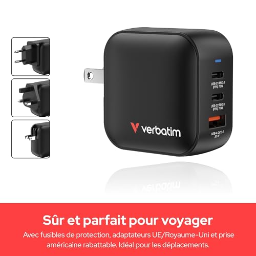 VERBATIM MINI GAN CHARGER 70W 3 PORT US/EU/UK ADP WCF (P)