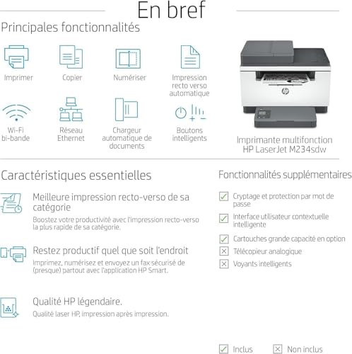 HP LaserJet MFP M234sdw MFP Mono B/W laser Legal media 29ppmcopy 29ppmprint 150 sheets USB 2.0 LAN Wi-Fi Bluetooth imprimante laser