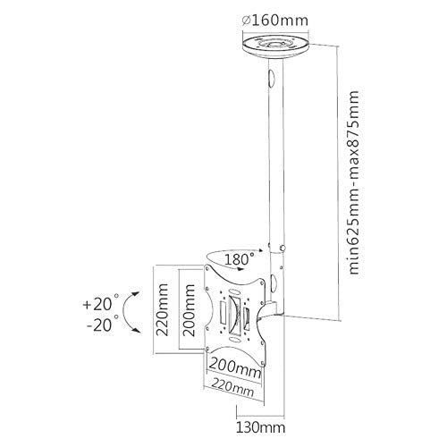NEOMOUNTS FPMA-C060BLACK Support de plafond pour écran de 10-40p - h 60-85 cm