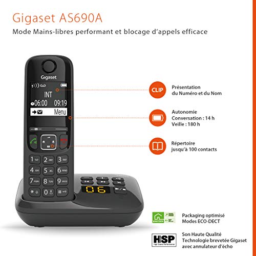 Gigaset AS690A TRIO tél. DECT+ REP - base +3 combinés noirs