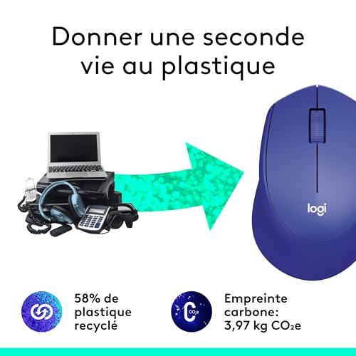LOGITECH M330 SILENT PLUS Mouse 3 buttons wireless 2.4 GHz USB wireless receiver blue