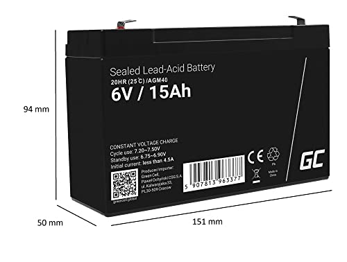 Green Cell AGM40 - 6 V - 1 piece(s) - Noir - 15 Ah - 1,8 kg - 151 mm