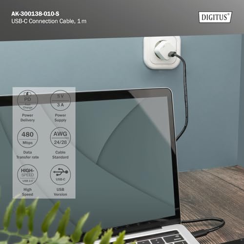 Digitus AK-300138-010-S câble USB USB 2.0 1 m USB C Noir