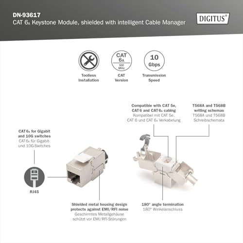 Module Keystone CAT 6A - blindé avec gestionnaire de câbles intelligent - Argent - Rj-45 - 19 g - Chine