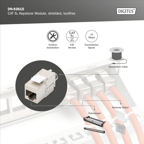 Digitus CAT 6A, module Keystone, blindé, installation sans outil