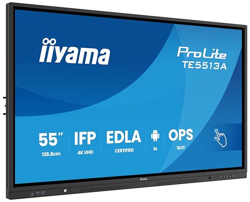 iiyama TE6513A-B1AG Panneau Plat Interactif IFP 65" IPS 4K IR 40 points 450cd Android 14 Google EDLA 2x20W WiFi VESA