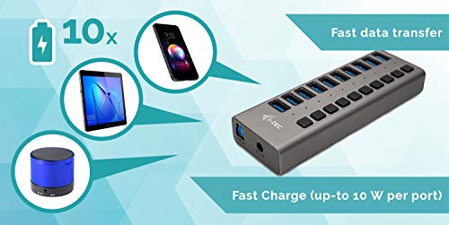 I-TEC USB 3.0 Charging HUB 10port port with external power adapter 48W 10x USB charging port for Tablets Notebooks Ultrabooks PC
