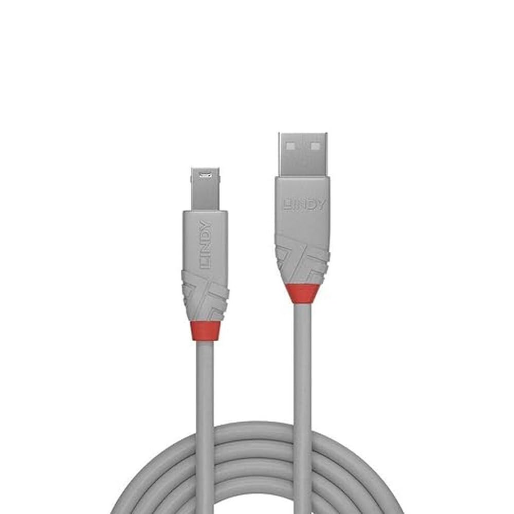 LINDY 1m USB 2.0 Type A to B Cable Anthra Line USB Type A Male to B Male cool grey