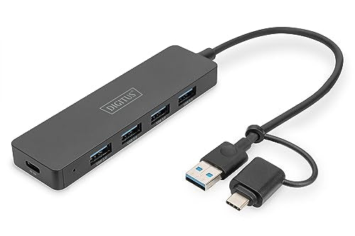 Digitus DA-70235 hub & concentrateur USB 3.2 Gen 1 (3.1 Gen 1) Type-A + Type-C 12000 Mbit/s Noir