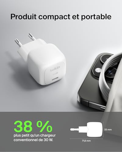 BELKIN 30W USB PD Wall Charger with PPS WHT w/1m C-C