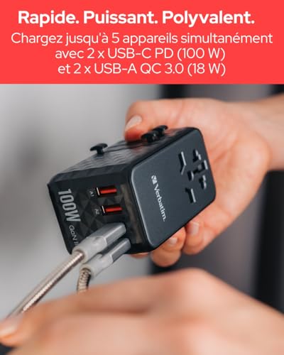VERBATIM GAN III UNIVERSAL TRAVEL ADAPTER UTA-06 WITH 2 X USB-C PD 100W & QC 4+ / 2 X USB-A QC 3.00 WCF (P)