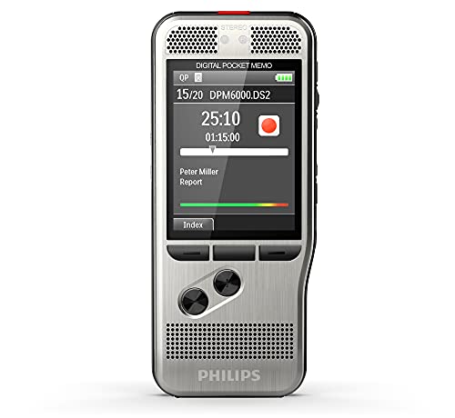 PHILIPS Pocket-Mémo DPM6000: Enregistreur vocal à bouton-poussoir, 2 Mic Stéréo