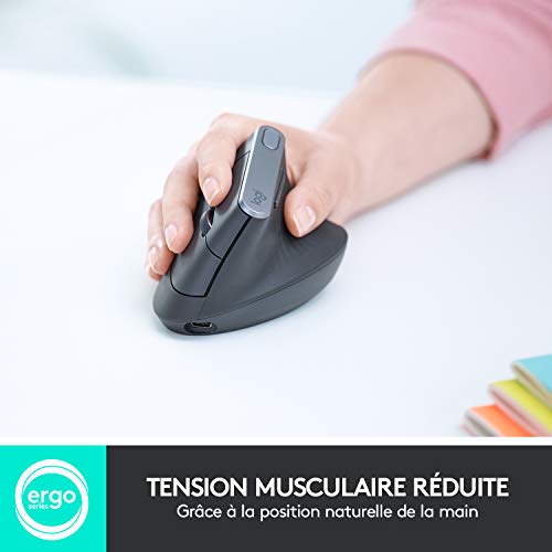 LOGITECH MX Vertical Vertical mouse ergonomic optical 6 buttons wireless wired Bluetooth 2.4 GHz USB wireless receiver graphite