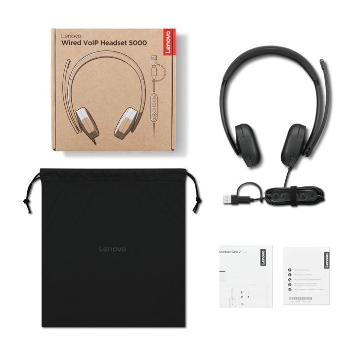 LENOVO 5000 Headset on-ear wired USB-C black Certified for Microsoft Teams