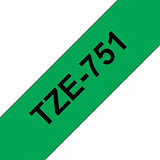 Ruban laminé standard BROTHER Noir/Vert 24mm - TZE-751