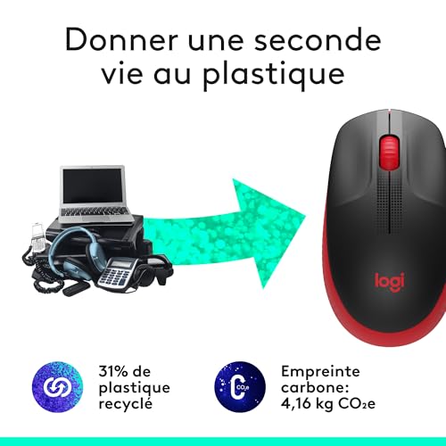LOGITECH M190 Mouse optical 3 buttons wireless USB wireless receiver red