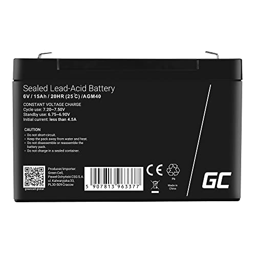 Green Cell AGM40 - 6 V - 1 piece(s) - Noir - 15 Ah - 1,8 kg - 151 mm