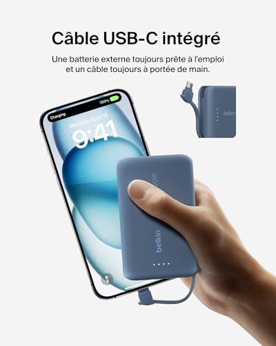 BELKIN 10k PD20w Integrated USB-C Cable Power Bank Blue