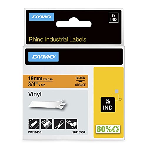 DYMO Rhino Etiquette industrielle Vinyle 12 mm x 5,5 m noir/orange