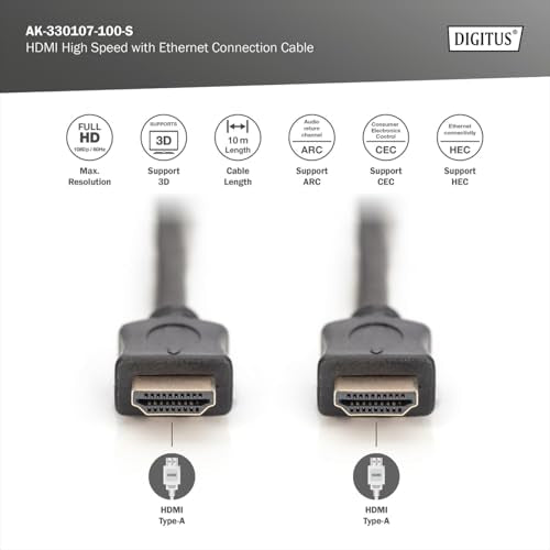 Digitus AK-330107-100-S câble HDMI 10 m HDMI Type A (Standard) Noir