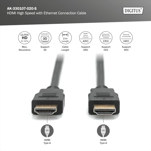 Digitus AK-330107-020-S Câble HDMI Haute Vitesse Ethernet 2m Noir Résolution 4K