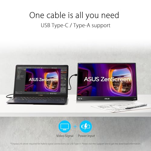 ASUS ZenScreen MB16ACV Portable USB Monitor 15.6p Full HD IPS Hybrid Signal Solution USB Type-C Flicker Free Blue Light Filter