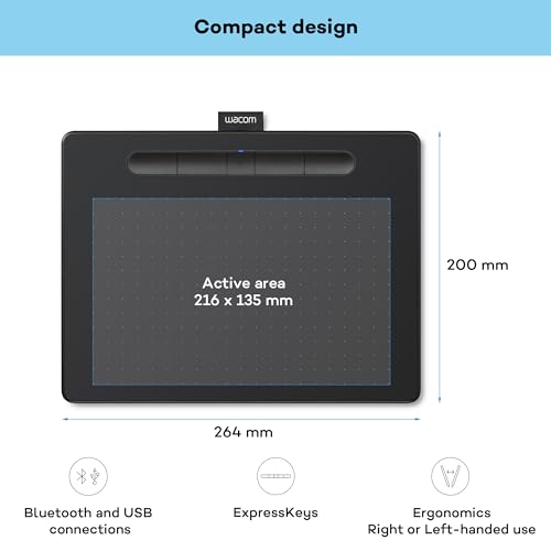 WACOM Tablette graphique Bluetooth à stylet Intuos - M - A5 - USB - Noir