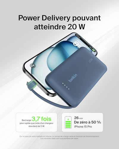 BELKIN 10k PD20w Integrated USB-C Cable Power Bank Blue