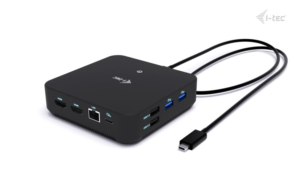 I-TEC USB-C DS 2 x HDMI 1x DP 1x GLAN 1x USB-C 3.2 3x USB-A 3.2 2x USB 2.0 1x 3.5mm Audio/Mic 1x 100W USB-C Power Delivery + Charger