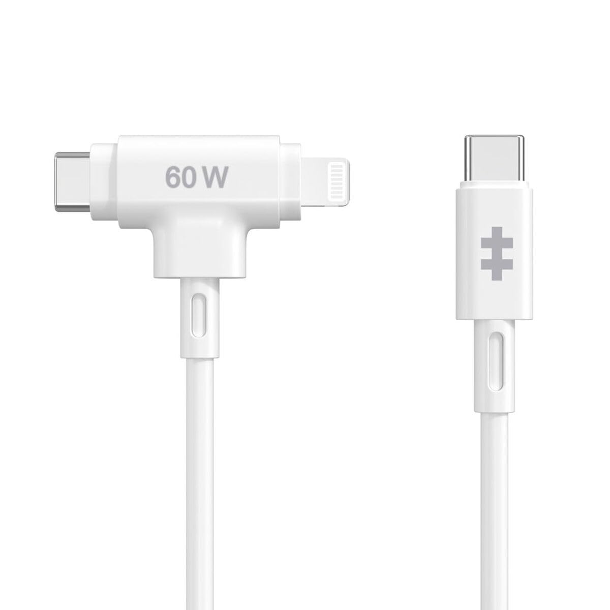 TARGUS Hyper HyperJuice Silicone USB-C to USB-C and Lightning Hybrid 60W Cable - White