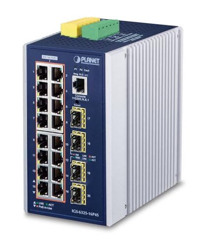 PLANET IGS-6325-16P4S commutateur réseau Géré L3 Gigabit Ethernet (10/100/1000) Connexion Ethernet, supportant l'alimentation via ce port (PoE) Aluminium, Bleu