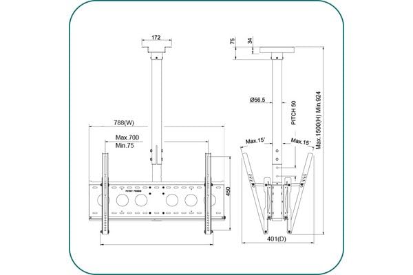 AAVARA Support plafond D9250+EF6540x2 pour écrans 32-60"